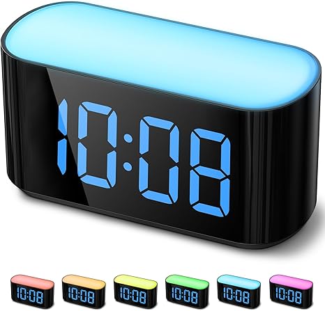 Digital Alarm Clock for Bedrooms - Large Display Easy to Read Across The Room, 7 Larger Color Night Light, Dual Alarm, Dimmer, True Battery Backup, Adjustable Volume(Blue)