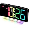 Extra Loud Alarm Clock for Heavy Sleepers Adults,Teens,Kids,Rainbow Clock for Bedrooms,Small Bedside Digital Clock with Large Display,7 Color Night Light,12/24h(Black+Dynamic)