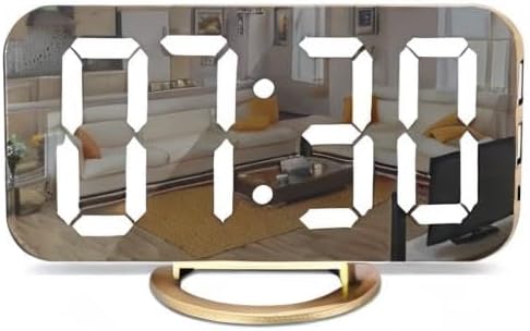 Digital Alarm Clock,LED and Mirror Desk Clock Large Display,with Dual USB Charger Ports,3 Levels Brightness,12/24H,Modern Electronic Clock for Bedroom Home Living Room Office - Gold