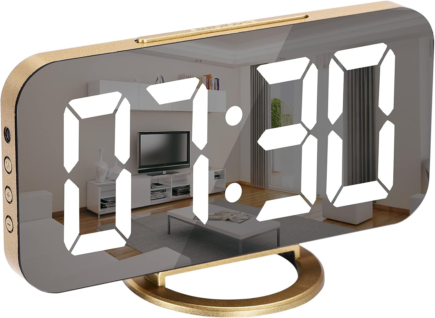 Digital Alarm Clock,LED and Mirror Desk Clock Large Display,with Dual USB Charger Ports,3 Levels Brightness,12/24H,Modern Electronic Clock for Bedroom Home Living Room Office - Gold