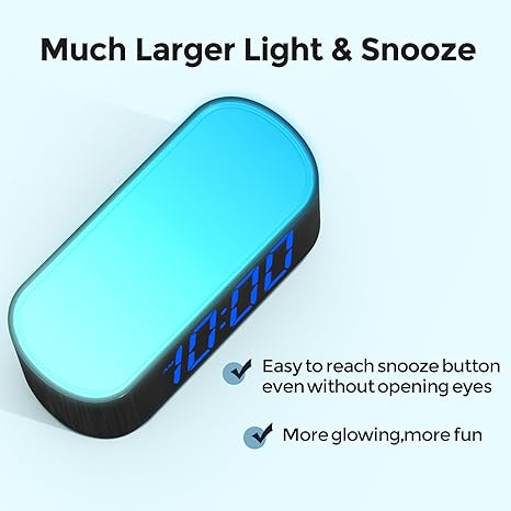 Digital Alarm Clock for Bedrooms - Large Display Easy to Read Across The Room, 7 Larger Color Night Light, Dual Alarm, Dimmer, True Battery Backup, Adjustable Volume（Blue）