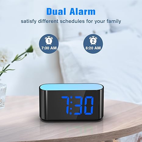 Digital Alarm Clock for Bedrooms - Large Display Easy to Read Across The Room, 7 Larger Color Night Light, Dual Alarm, Dimmer, True Battery Backup, Adjustable Volume（Blue）