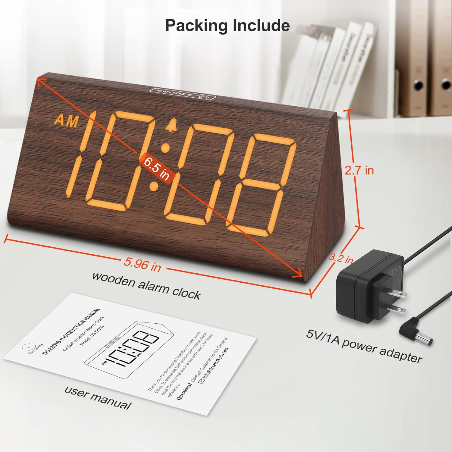 Wooden Digital Alarm Clocks for Bedrooms - Electric Desk Clock with Large Numbers, USB Port, Loud Alarm for Heavy Sleepers, Adjustable Volume, Dimmer, Snooze, DST, Wood Décor, Adapter Powered