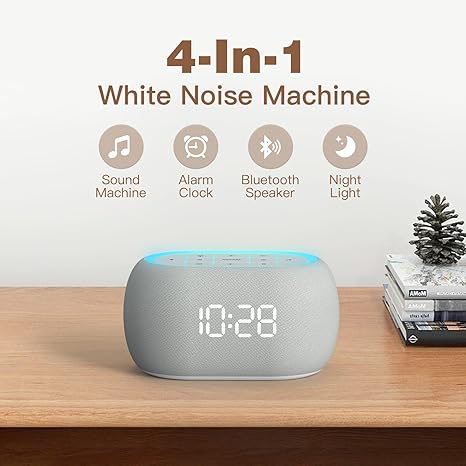 White Noise Sound Machine Alarm Clock with Bluetooth Speaker, 21 Relaxing Sounds, 7 Night Lights,0-100% Dimmer/Sleep Timer/30-Level Volume Control,Sound Machine for Kids Adults Sleeping,Bedroom