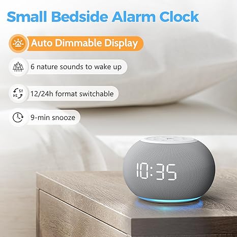 Auto-Dimmable Sound Machine Alarm Clock with Night Light, 20 Soothing Sounds, LED Digital Display, Sleep Timer, Precise Volume Control, White Noise Soother for Baby, Adults, Bedrooms
