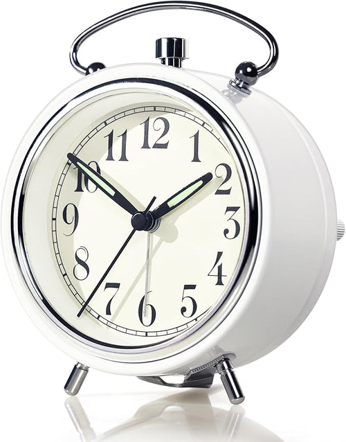 4" Super Loud Alarm Clock for Heavy Sleepers, Desk Clock with Built-in Metal Bell, Silent Analog Table Clock with Night Light for Bedroom, Bedside, Office, Kitchen (Bright White)