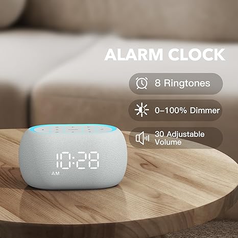 White Noise Sound Machine Alarm Clock with Bluetooth Speaker, 21 Relaxing Sounds, 7 Night Lights,0-100% Dimmer/Sleep Timer/30-Level Volume Control,Sound Machine for Kids Adults Sleeping,Bedroom