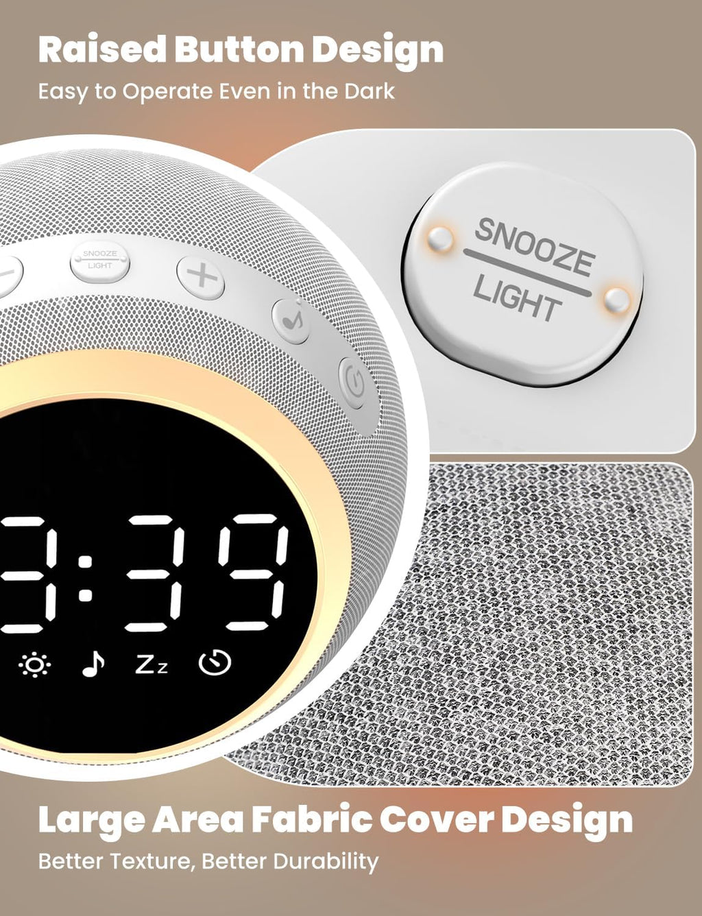 Alarm Clock with White Noise Machine & Night Light, 25 Soothing Sound, Adjustable Volume, Sleep Timer, Ideal for Baby Kids Adult, Easy to Use Alarm Clock for Bedrooms