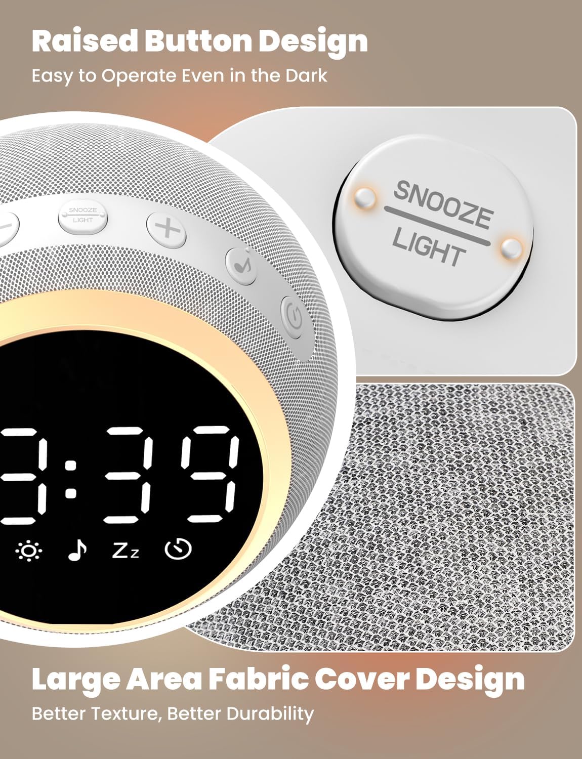 Alarm Clock with White Noise Machine & Night Light, 25 Soothing Sound, Adjustable Volume, Sleep Timer, Ideal for Baby Kids Adult, Easy to Use Alarm Clock for Bedrooms