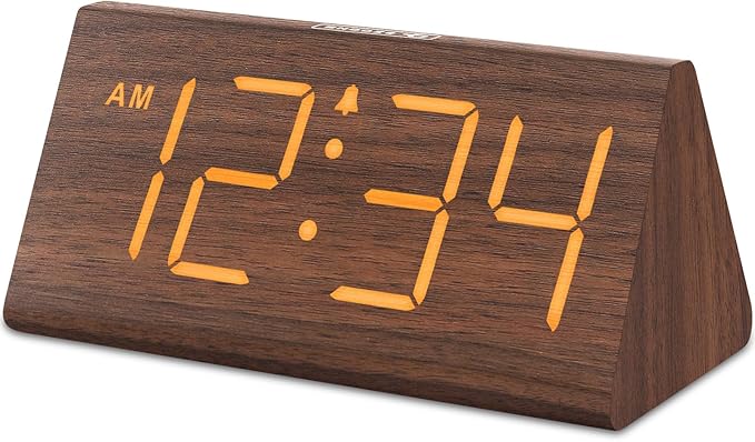 Wooden Digital Alarm Clocks for Bedrooms - Electric Desk Clock with Large Numbers, USB Port, Loud Alarm for Heavy Sleepers, Adjustable Volume, Dimmer, Snooze, DST, Wood Décor, Adapter Powered