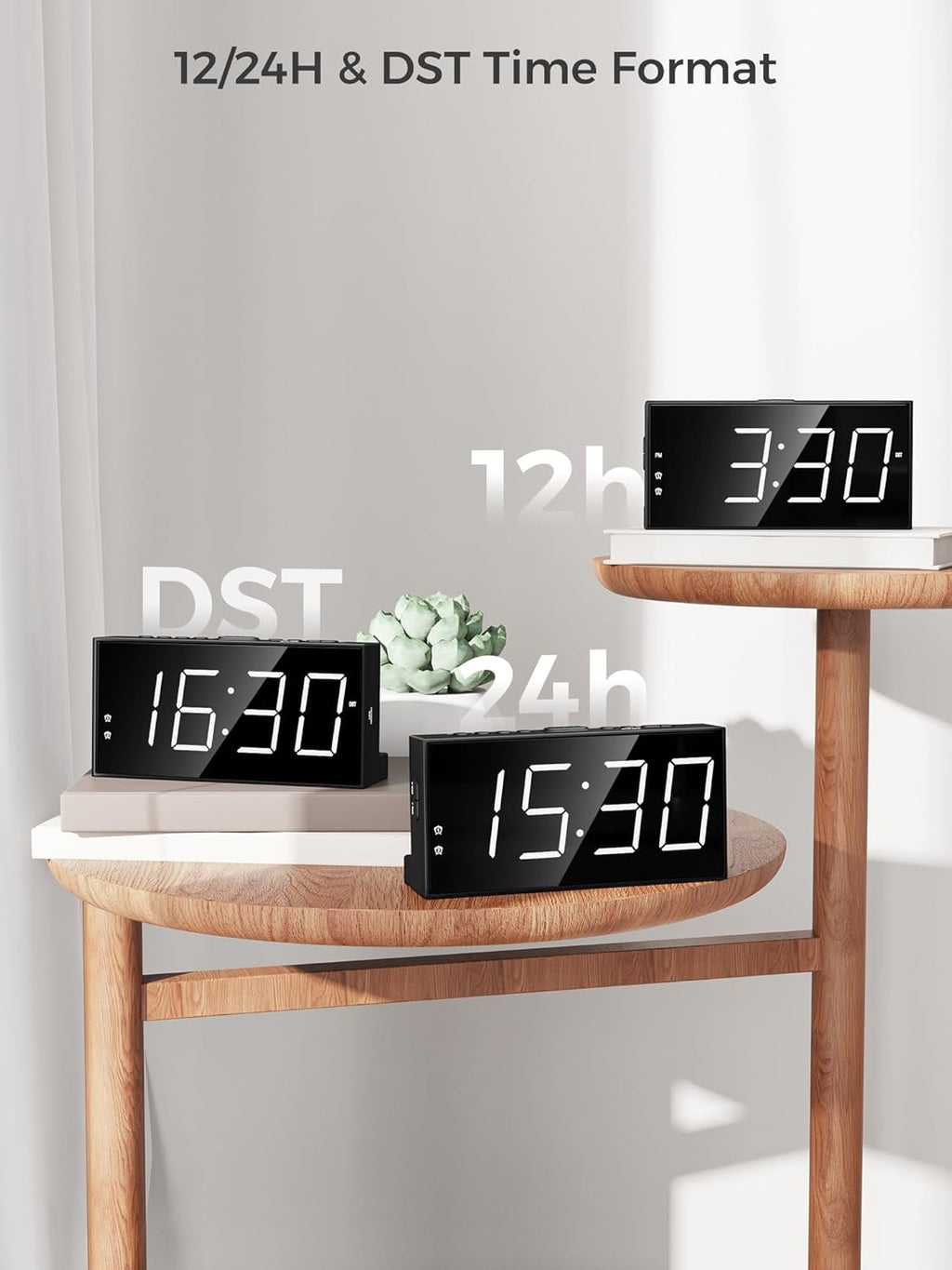 Alarm Clock for Bedroom, 2 Alarms Loud LED Big Display Plug in Simple Basic Digital Clock with USB Charging Port, Adjustable Volume, Dimmable, Snooze for Deep Sleepers Kids Elderly Home Office
