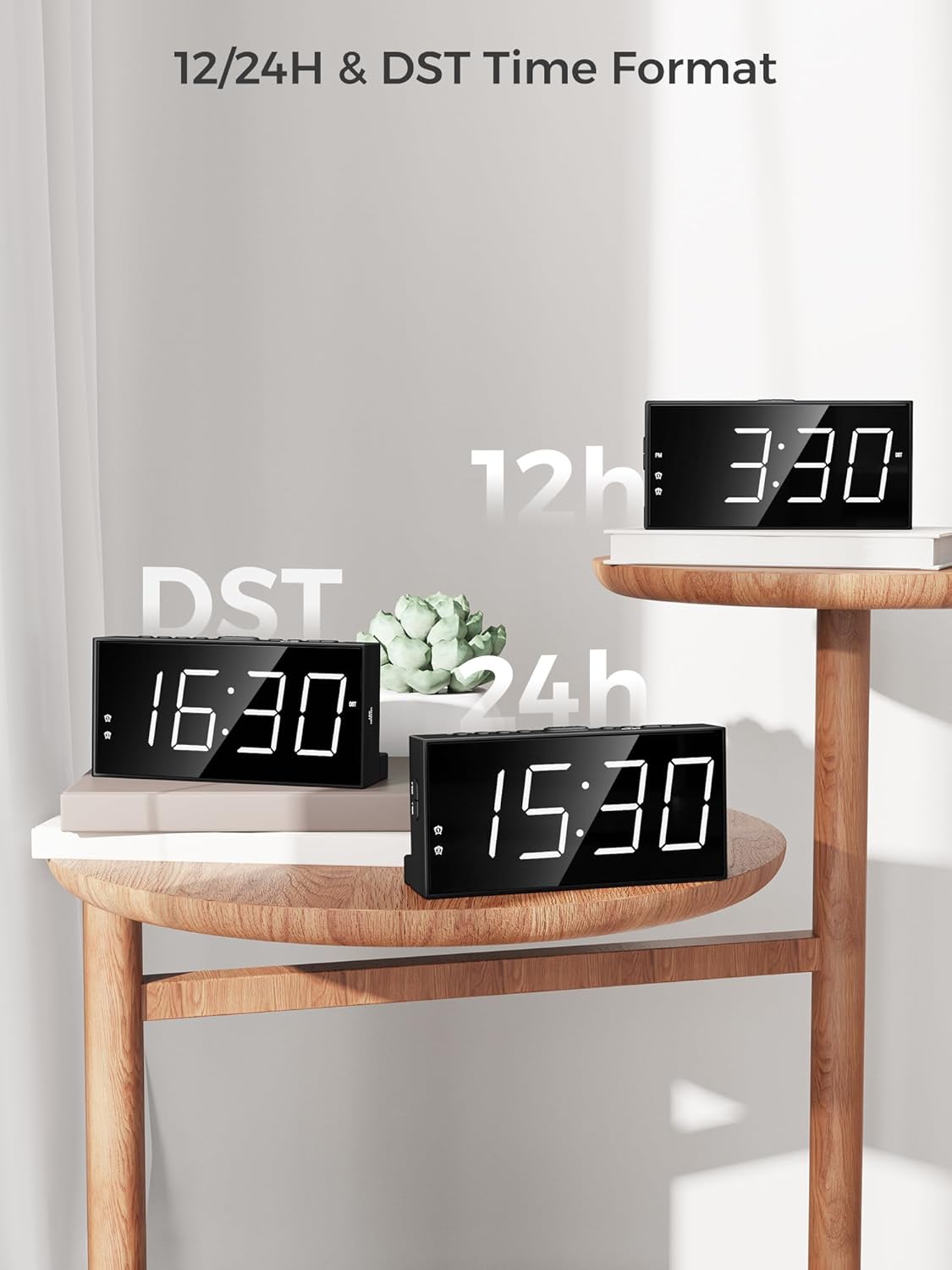 Alarm Clock for Bedroom, 2 Alarms Loud LED Big Display Plug in Simple Basic Digital Clock with USB Charging Port, Adjustable Volume, Dimmable, Snooze for Deep Sleepers Kids Elderly Home Office