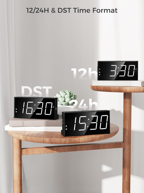 Alarm Clock for Bedroom, 2 Alarms Loud LED Big Display Plug in Simple Basic Digital Clock with USB Charging Port, Adjustable Volume, Dimmable, Snooze for Deep Sleepers Kids Elderly Home Office