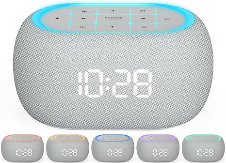 White Noise Sound Machine Alarm Clock with Bluetooth Speaker, 21 Relaxing Sounds, 7 Night Lights,0-100% Dimmer/Sleep Timer/30-Level Volume Control,Sound Machine for Kids Adults Sleeping,Bedroom